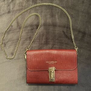 Viola Castellani Italian Leather Red Textured Crossbody Bag